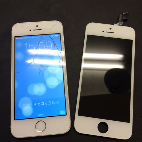iPhone5s修理前ガラス割れ